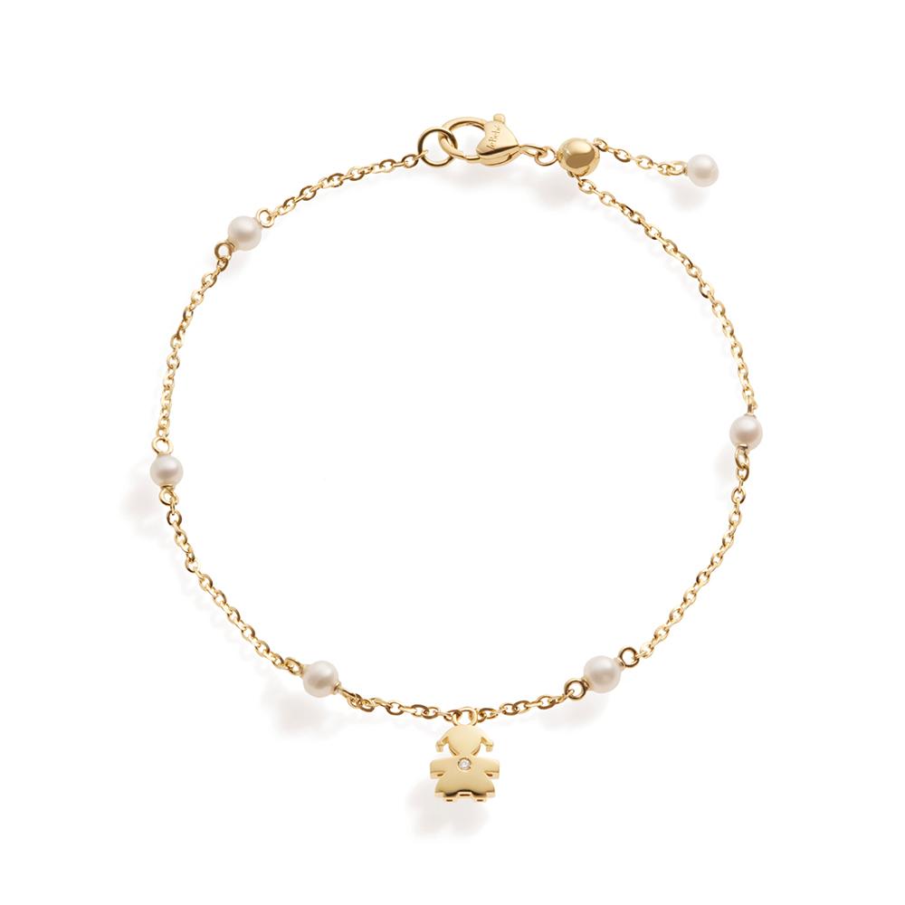 Bracciale Lebebé Le Perle In Oro Giallo Con Perline e Charm Bimba Diamante
