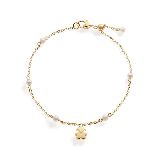 Bracciale Lebebé Le Perle In Oro Giallo Con Perline e Charm Bimba Diamante