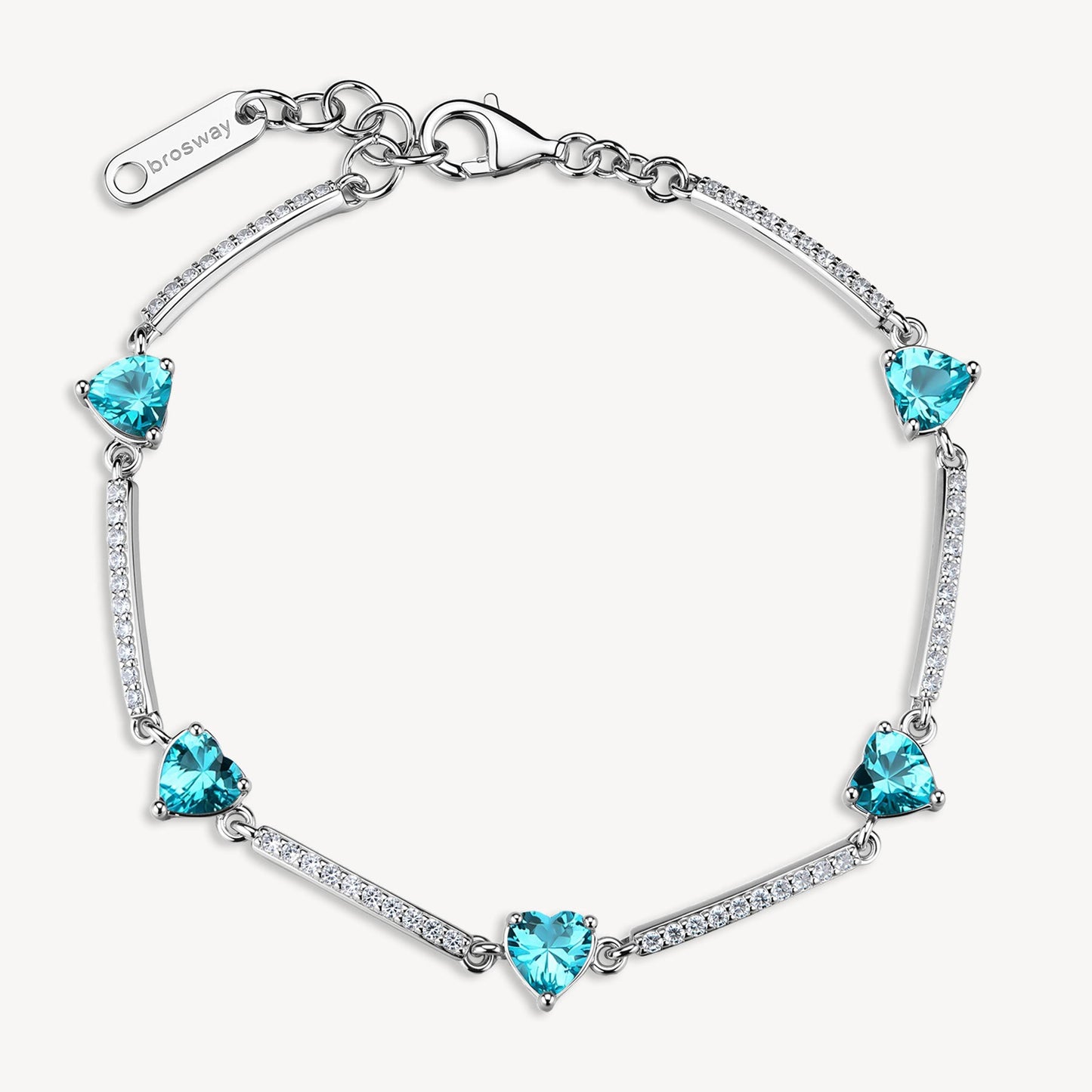 Bracciale Semirigido Brosway Fancy Argento Elementi Rigidi Alternati e Cuori Verde Acqua