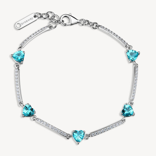 Bracciale Semirigido Brosway Fancy Argento Elementi Rigidi Alternati e Cuori Verde Acqua