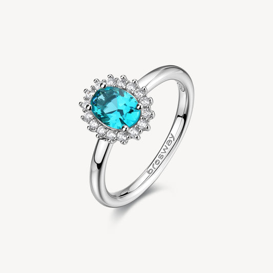 Anello Brosway Fancy Argento Rosetta Cubic Zirconia Verde Acqua Contornato - Misura 16