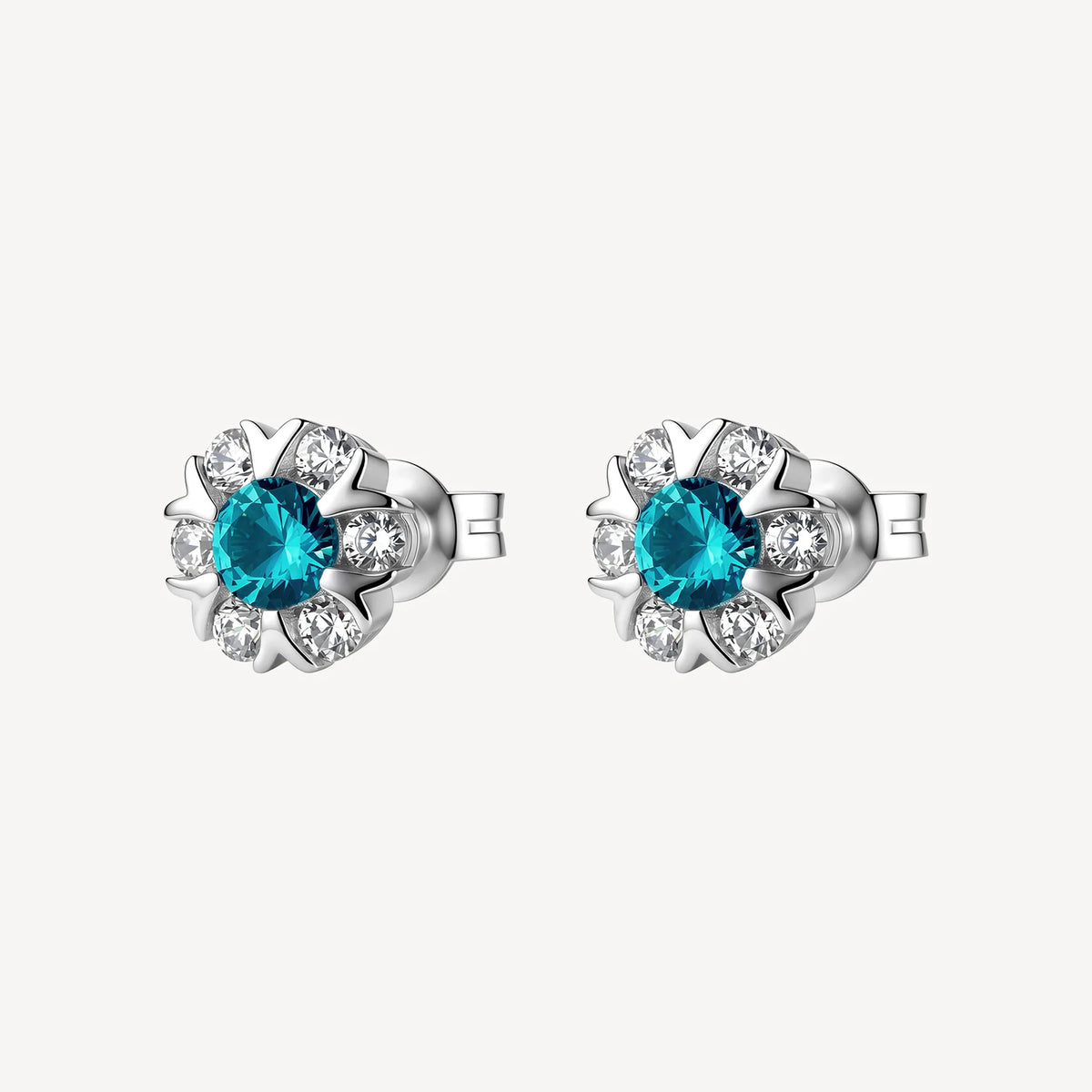 Orecchini Lobo Brosway Fancy Aqua Green Argento Fiore Con Cubic Zirconia Bianchi E Centrale Verde Acqua
