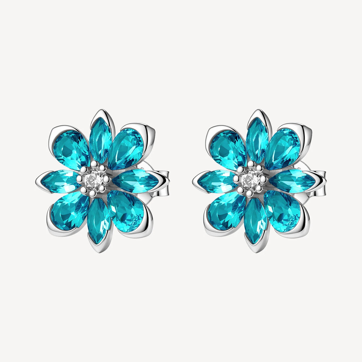 Orecchini Lobo Brosway Fancy Aqua Green Argento Fiore Con Cubic Zirconia Verde Acqua E Centrale Bianco