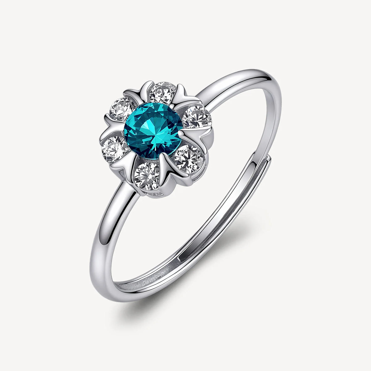 Anello Regolabile Brosway Fancy Aqua Green Argento Fiore Con Cubic Zirconia Bianchi E Centrale Verde Acqua - Misura 12/18