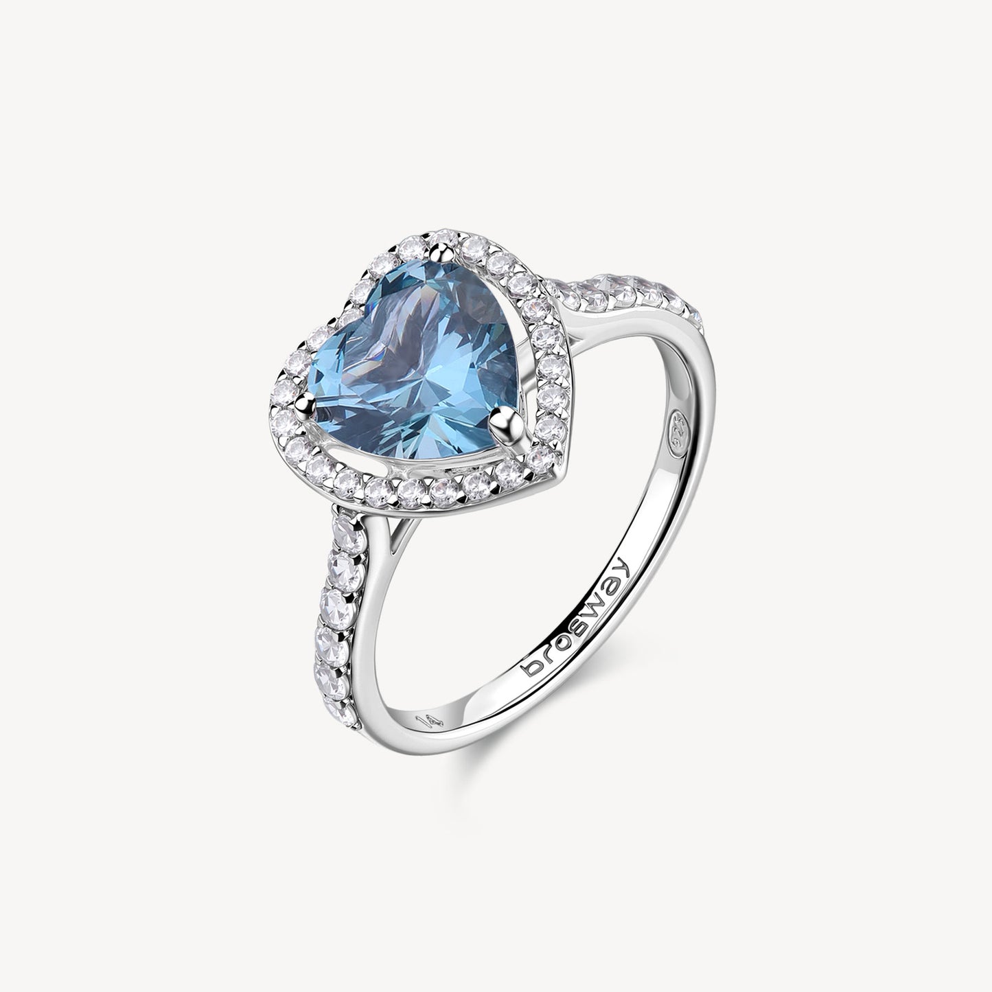 Anello Brosway Fancy Cloud Light Blue Argento Cuore Cubic Zirconia Azzurro Contornato - Misura 12