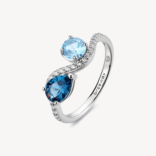 Anello Brosway Fancy Argento Cubic Zirconia Blu Azzurro - Misura 16