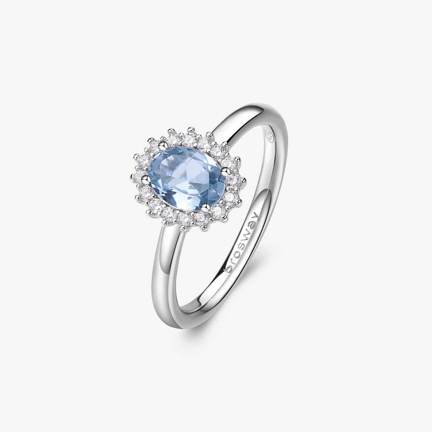 Anello Brosway Argento Rosetta Cubic Zirconia Ovale Azzurro Contornato - Misura 16