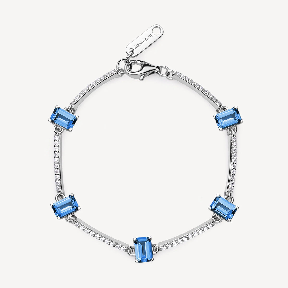 Bracciale a Bacchette Brosway Freedom Blue Argento con Zirconi Alternati Bianchi e Blu Rettangolari