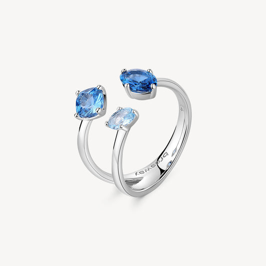 Anello Brosway Fancy Freedom Blue Argento 3 Zirconi Blu Azzurro - Misura 12