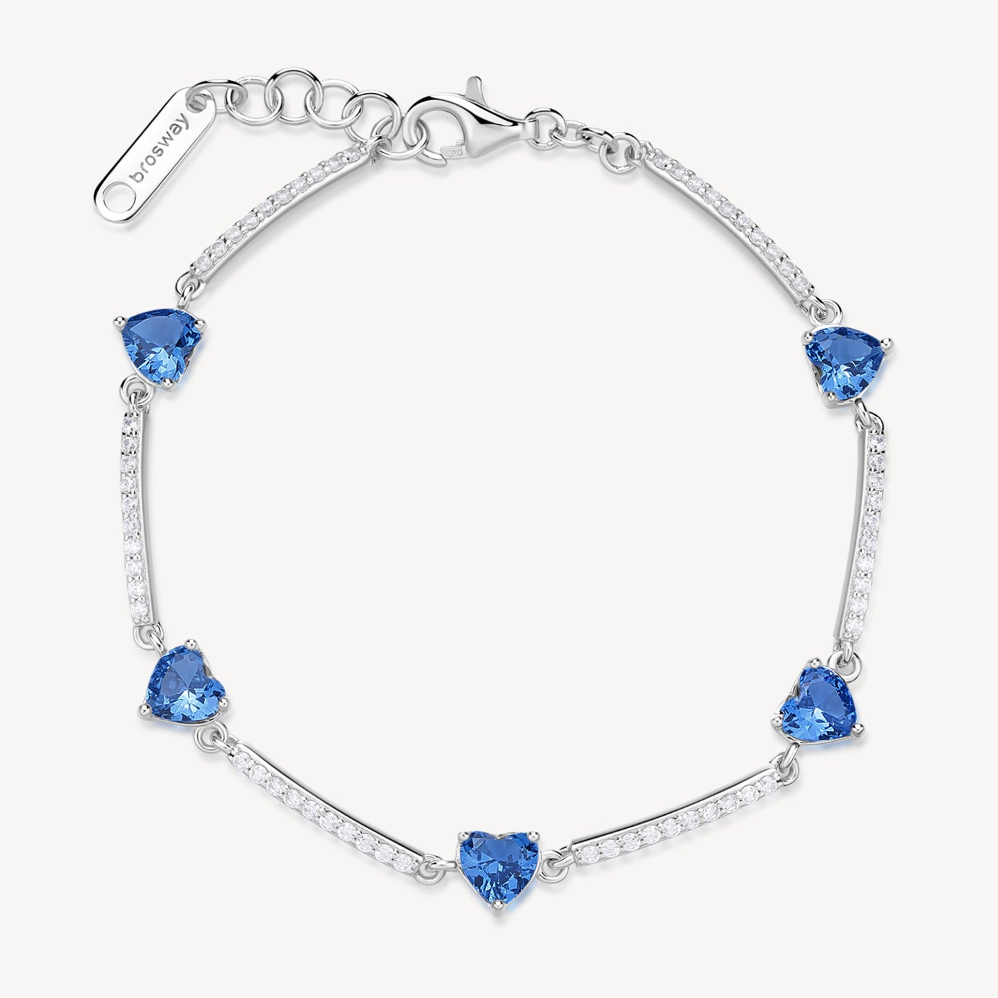 Bracciale Semirigido Brosway Fancy Argento Cubic Zirconia Alternati a Cuori Blu