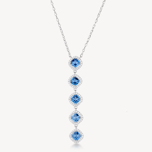 Collana Pendente Lungo Brosway Fancy Argento Cubic Zirconia Quadrati Blu Contornati