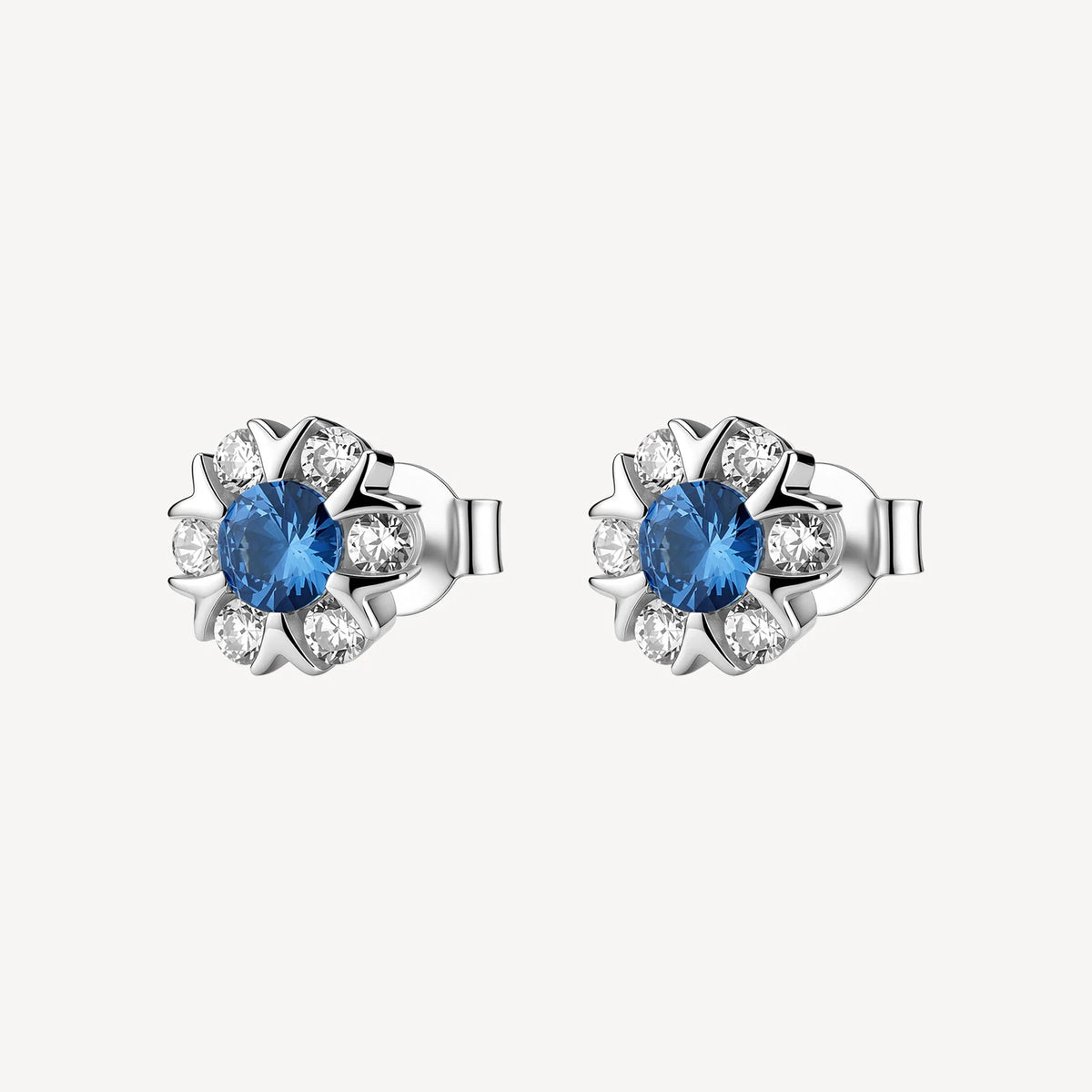 Orecchini Lobo Brosway Fancy Freedom Blue Argento Fiore Con Cubic Zirconia Bianchi E Centrale Blu