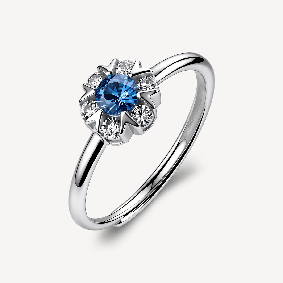 Anello Regolabile Brosway Fancy Freedom Blue Argento Fiore Con Cubic Zirconia Bianchi E Centrale Blu - Misura 12/18