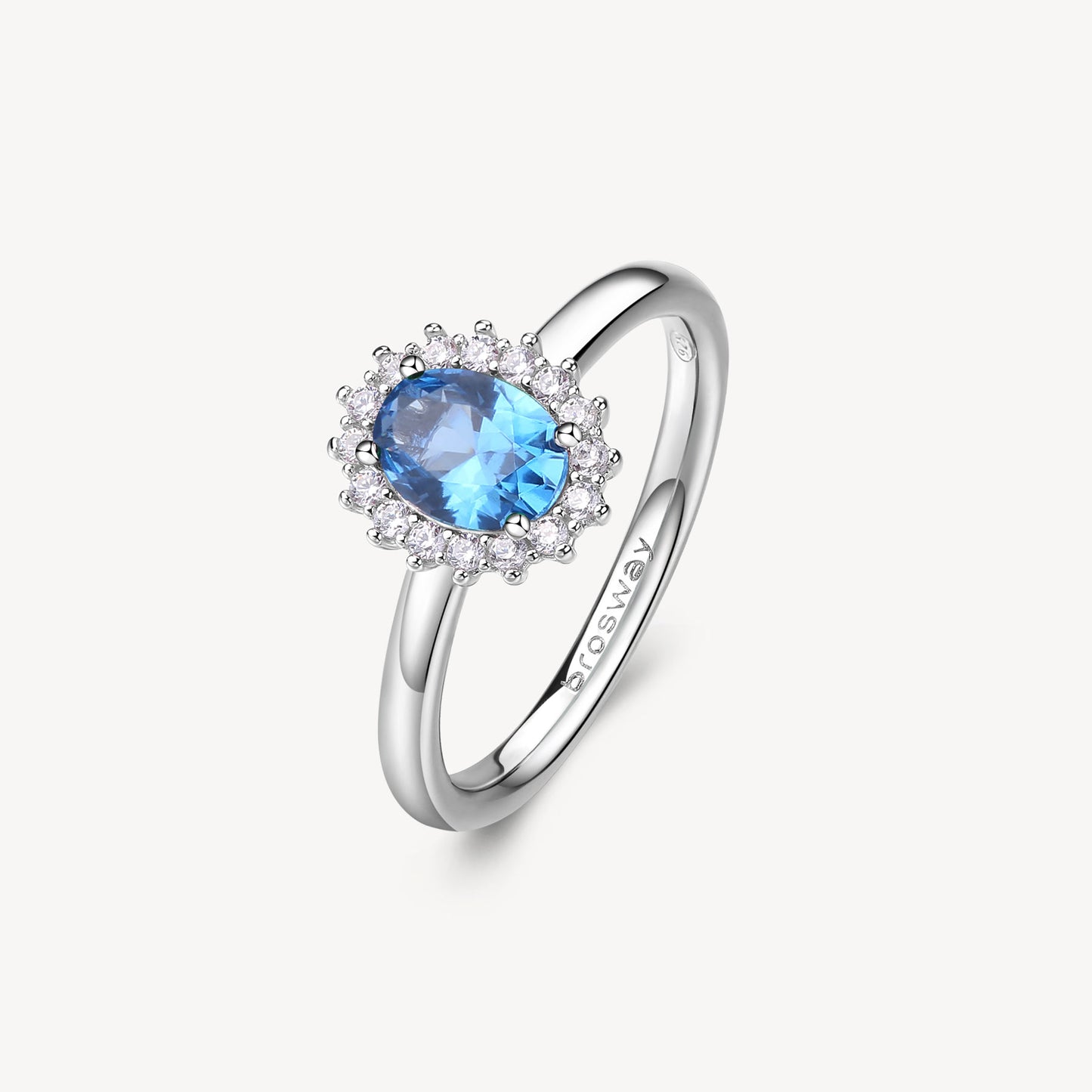 Anello Brosway Fancy Argento Rosetta Cubic Zirconia Ovale Blu Contornato Da Zirconi - Misura 16
