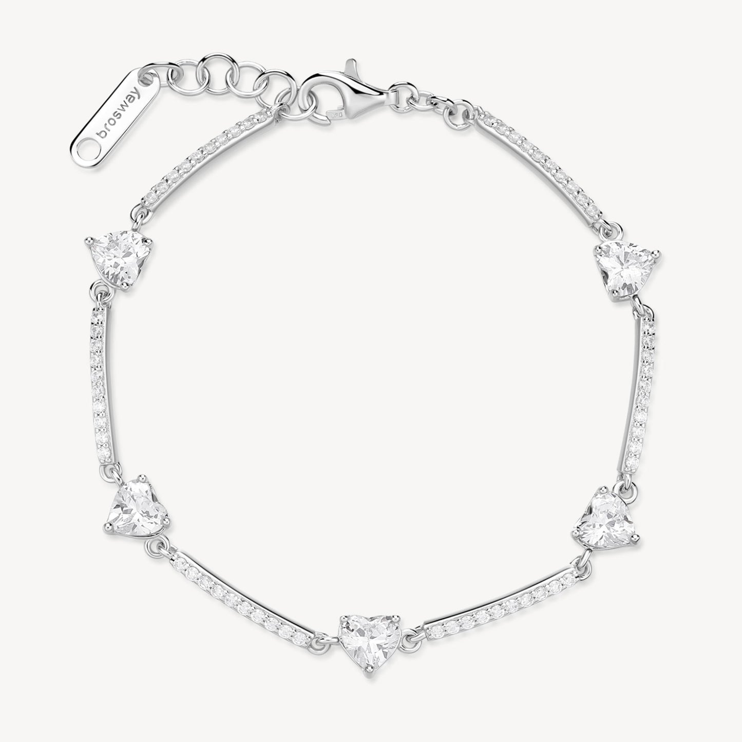 Bracciale Semirigido Brosway Fancy Argento Cubic Zirconia Alternati a Cuori