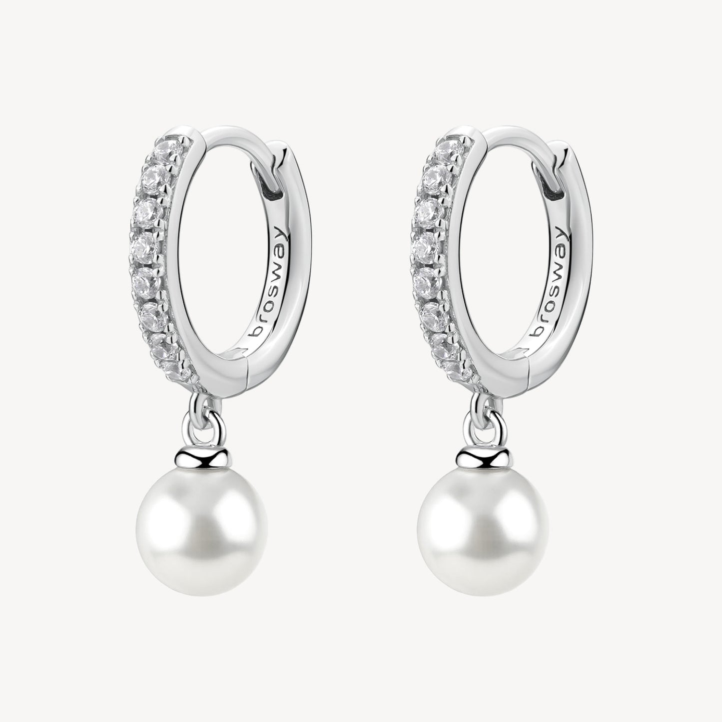 Orecchini Boccolette con Pendente Brosway Fancy Argento Cubik Zirconia e Perla Di Conchiglia