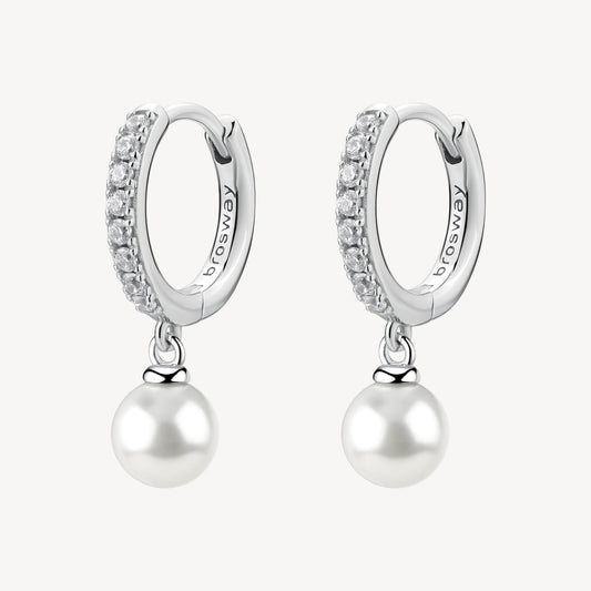 Orecchini Boccolette con Pendente Brosway Fancy Argento Cubik Zirconia e Perla Di Conchiglia