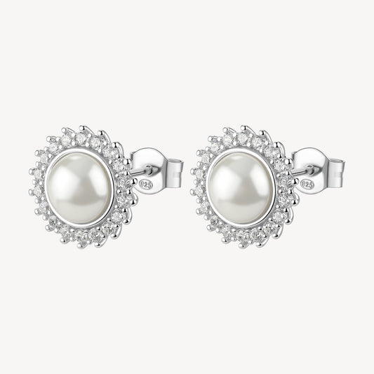 Orecchini a Lobo Brosway Fancy Argento Perla Di Conchiglia Contornata da Cubik Zirconia