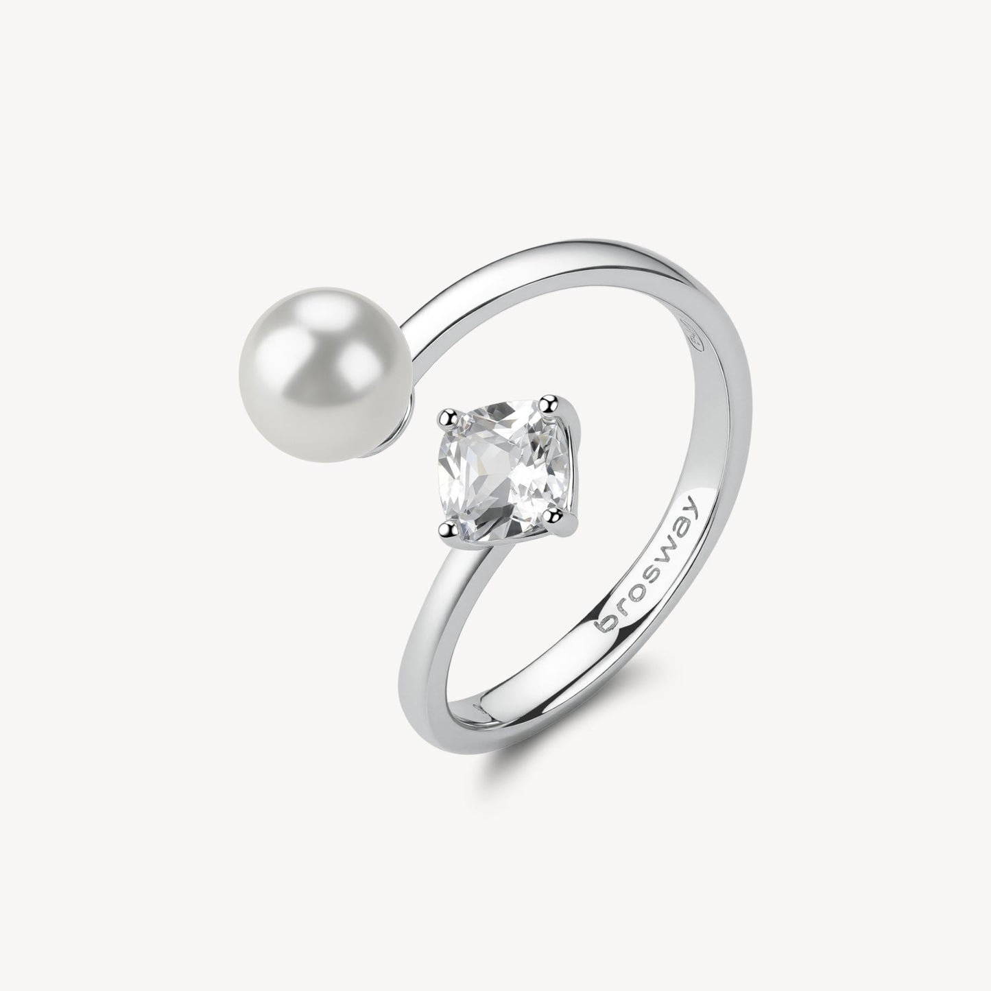 Anello Brosway Fancy Argento Contrariè Cubic Zirconia e Perla - Misura 14