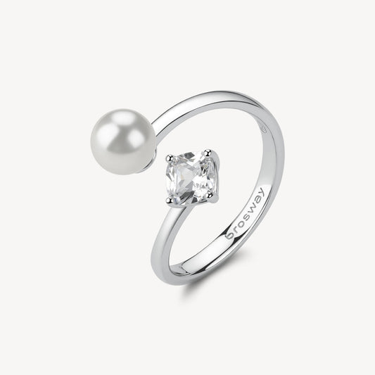 Anello Brosway Fancy Argento Contrariè Cubic Zirconia e Perla - Misura 14