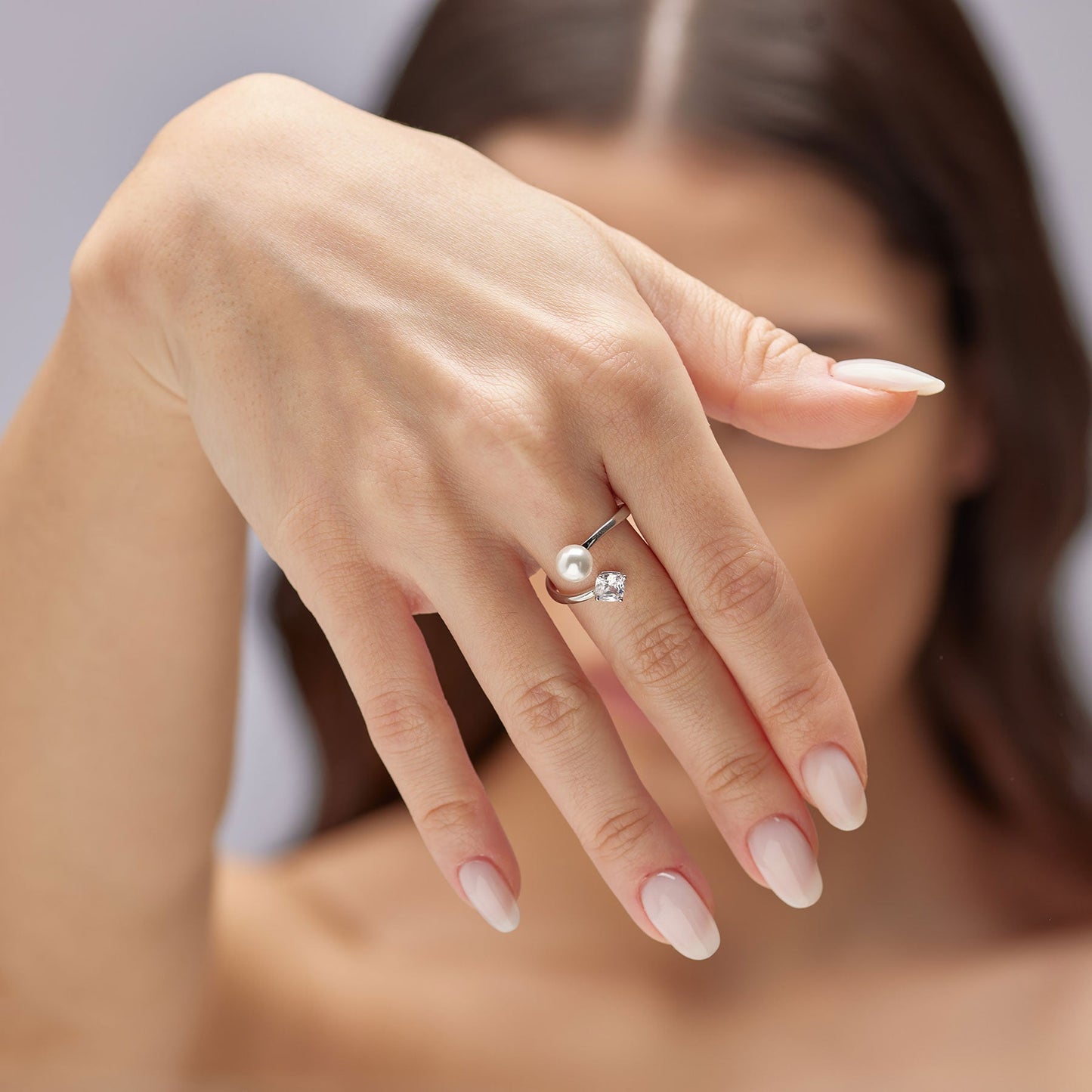 Anello Brosway Fancy Argento Contrariè Cubic Zirconia e Perla - Misura 14