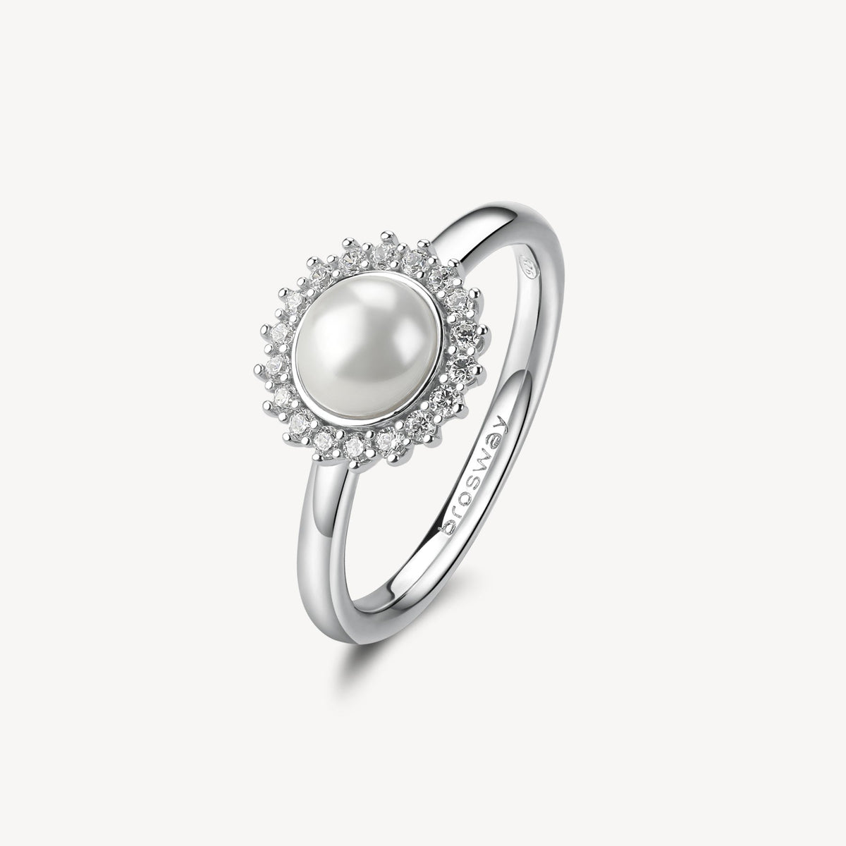 Anello Brosway Fancy Infinite White Argento Perla Mabè Contornata Da Zirconi - Misura 14