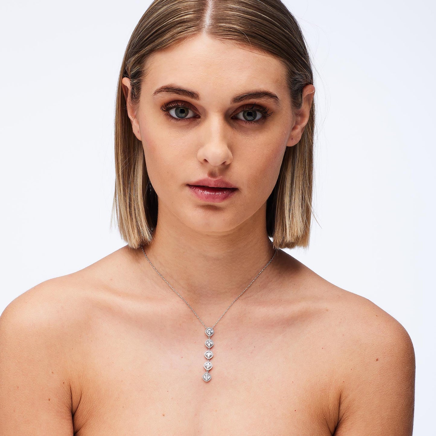 Collana Pendente Lungo Brosway Fancy Argento Cubic Zirconia Quadrati Contornati