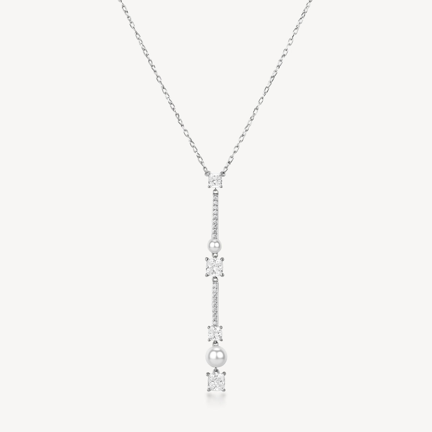 Collana Brosway Fancy Argento Pendente Lungo Cubic Zirconia e Perline