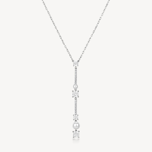 Collana Brosway Fancy Argento Pendente Lungo Cubic Zirconia e Perline