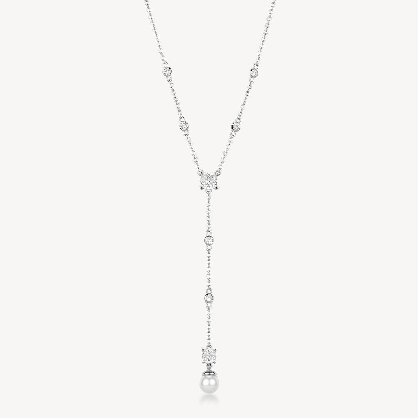 Collana Pendente Lungo Brosway Fancy Argento Cubic Zirconia Quadrati e Perla