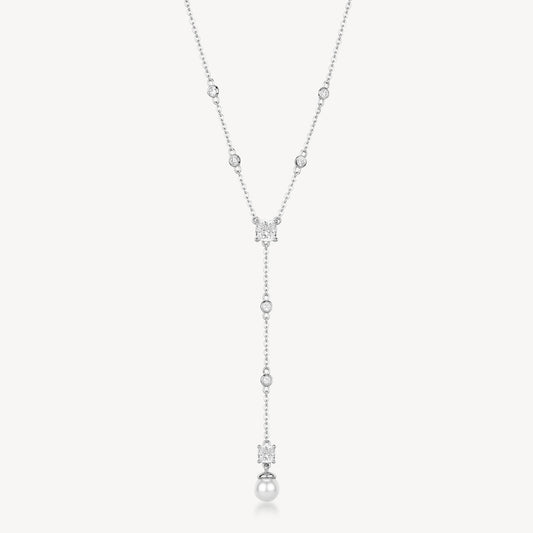 Collana Pendente Lungo Brosway Fancy Argento Cubic Zirconia Quadrati e Perla