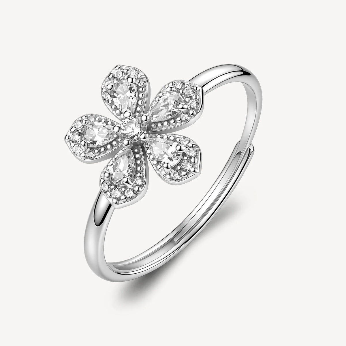 Anello Regolabile Brosway Fancy Infinite White Argento Fiore Con Cubic Zirconia Bianchi
