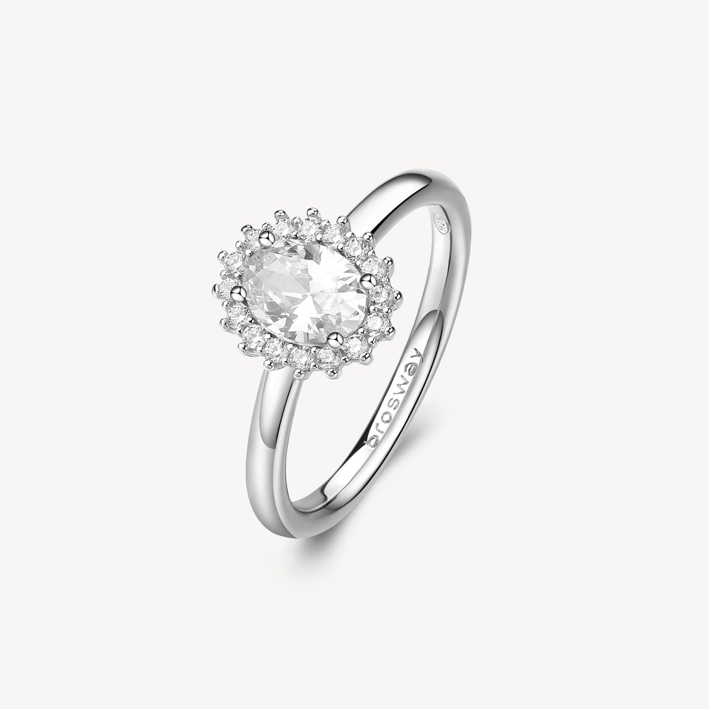 Anello Brosway Fancy Argento Rosetta Zircone Ovale Contornato - Misura 12