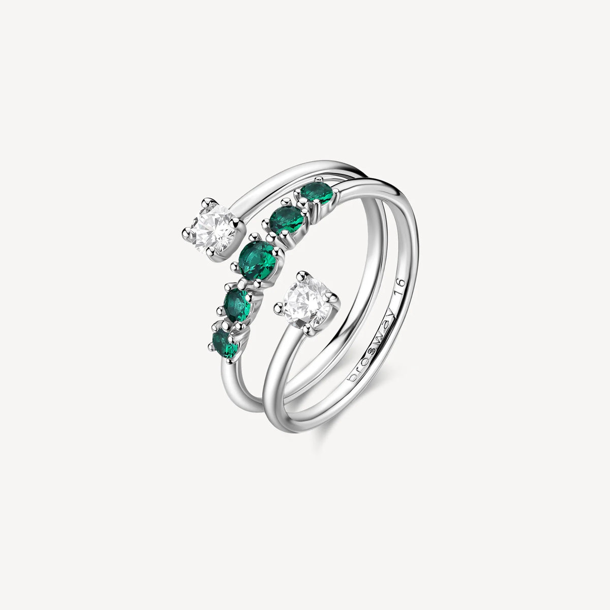Anello Brosway Fancy Life Green Argento Contrariè Con Cubik Zirconia Colore Emerald/Bianchi - Misura 16