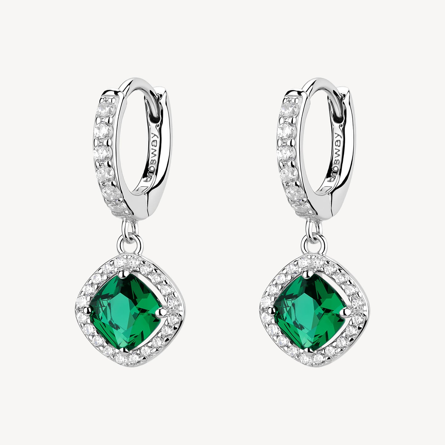 Orecchini Boccolette con Pendente Brosway Fancy Argento Cubic Zirconia Verde Contornato