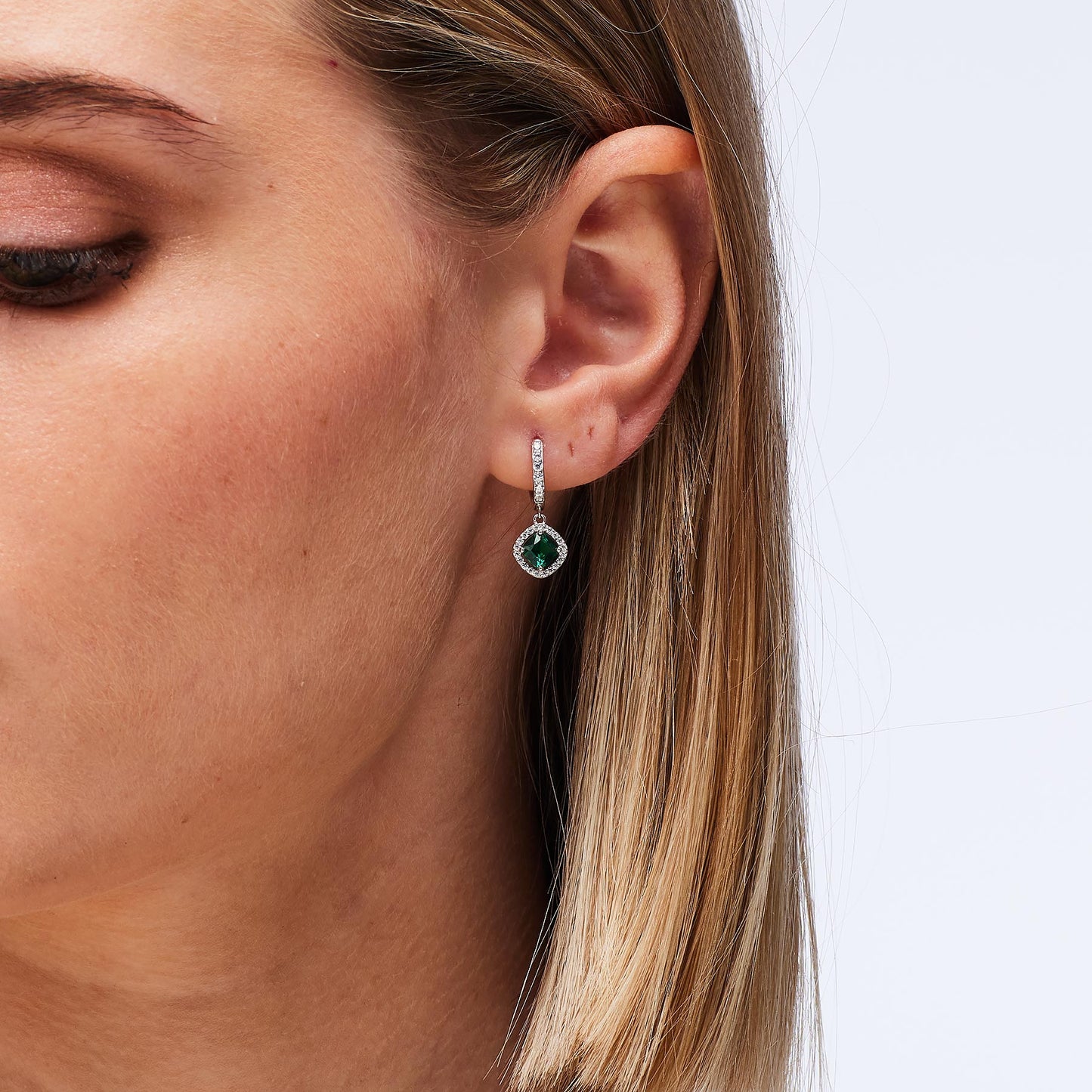 Orecchini Boccolette con Pendente Brosway Fancy Argento Cubic Zirconia Verde Contornato