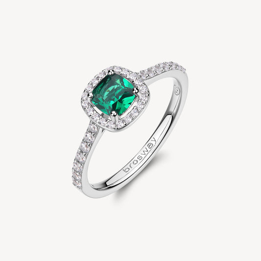 Anello Brosway Fancy Argento Cubic Zirconia Quadrato Emerald Contornato - Misura 12