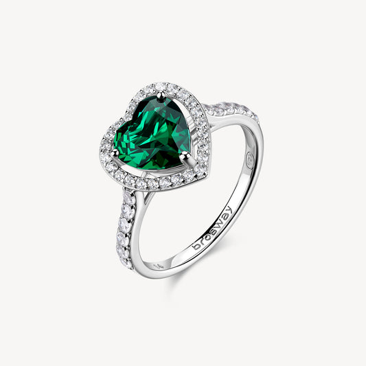 Anello Brosway Fancy Argento Con Cuore Cubic Zirconia Verde Contornato - Misura 14