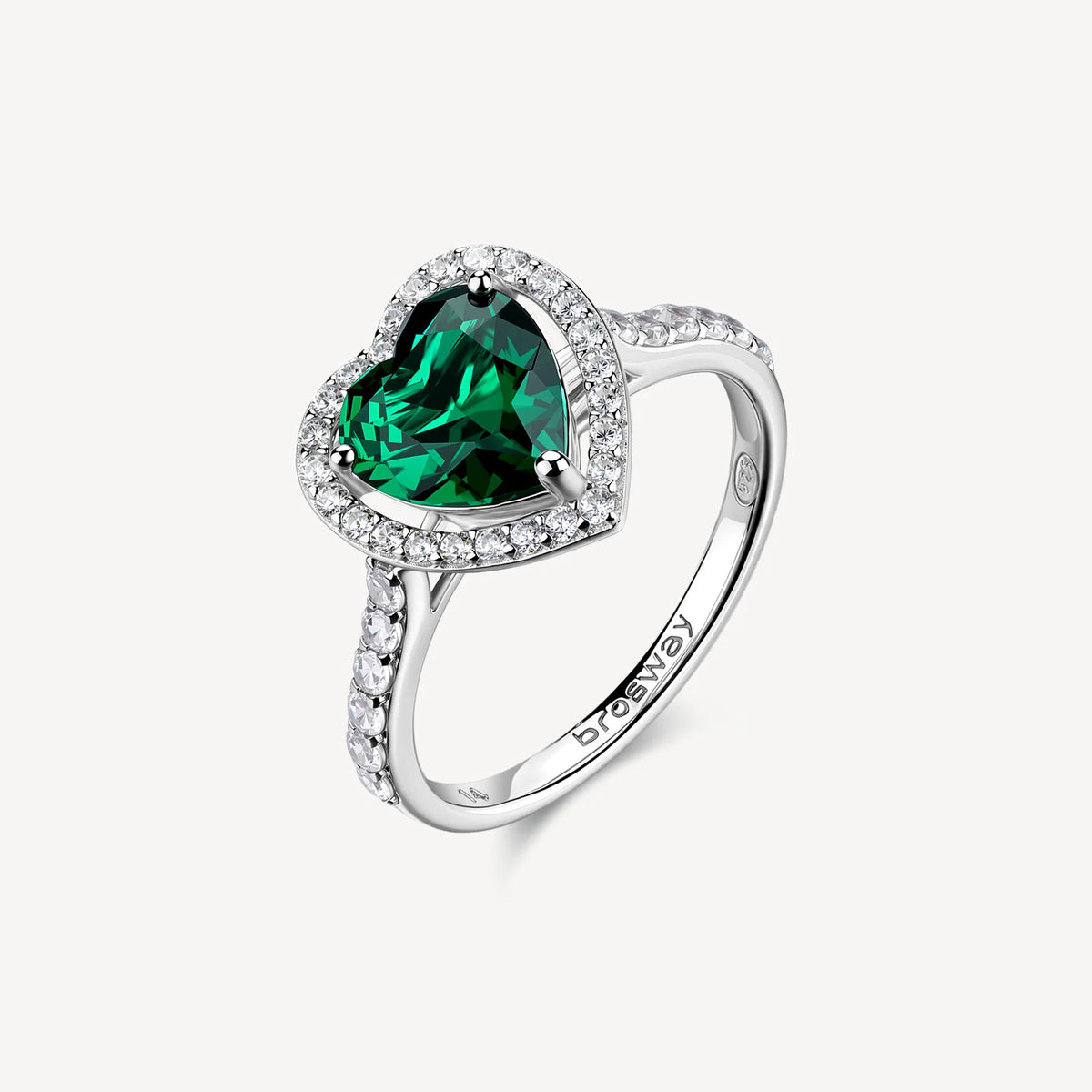 Anello Brosway Fancy Life Green Argento Con Cuore Cubic Zirconia Verde Contornato - Misura 18