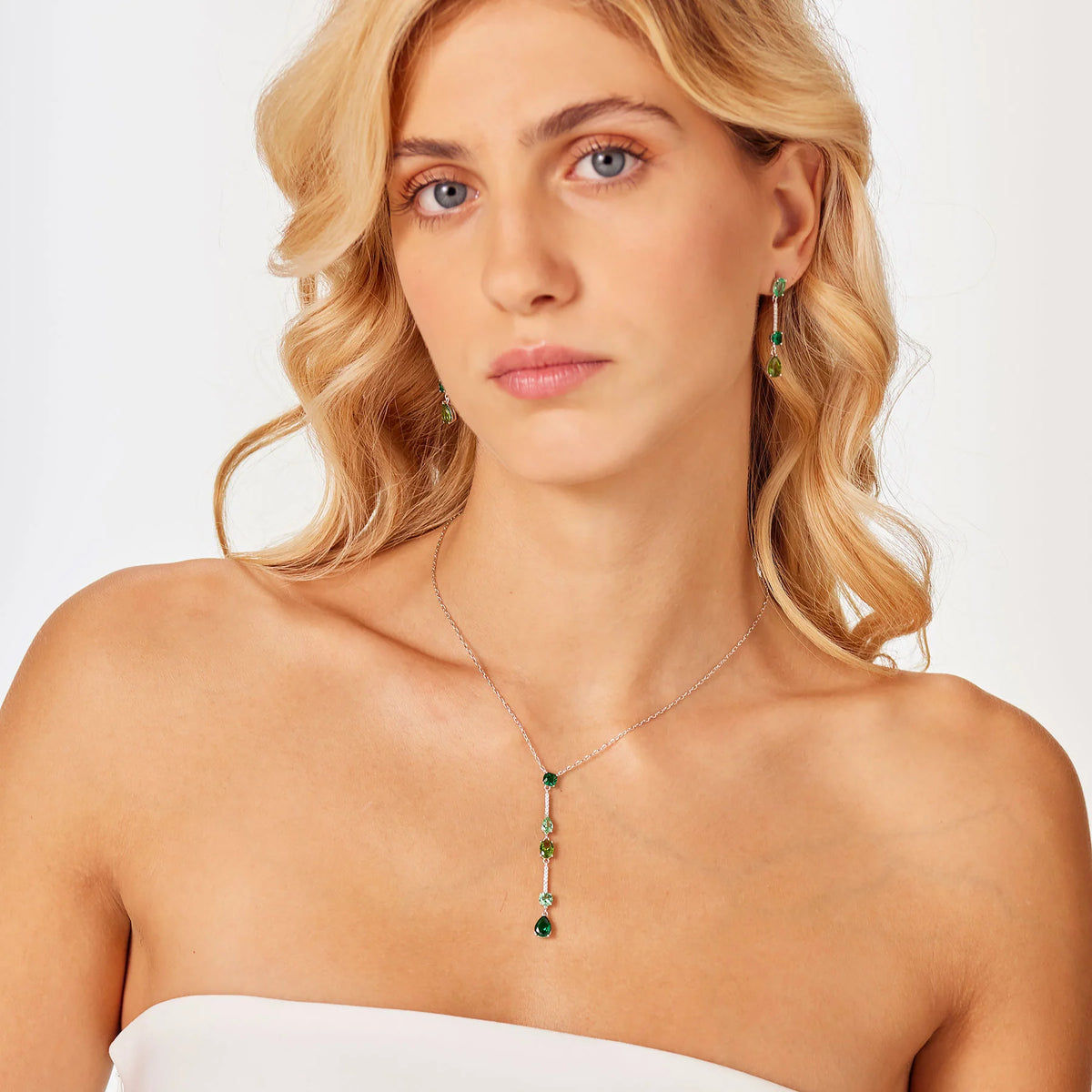 Collana Brosway Fancy Life Green Argento Pendente Lungo Cubic Zirconia Emerald E Peridot