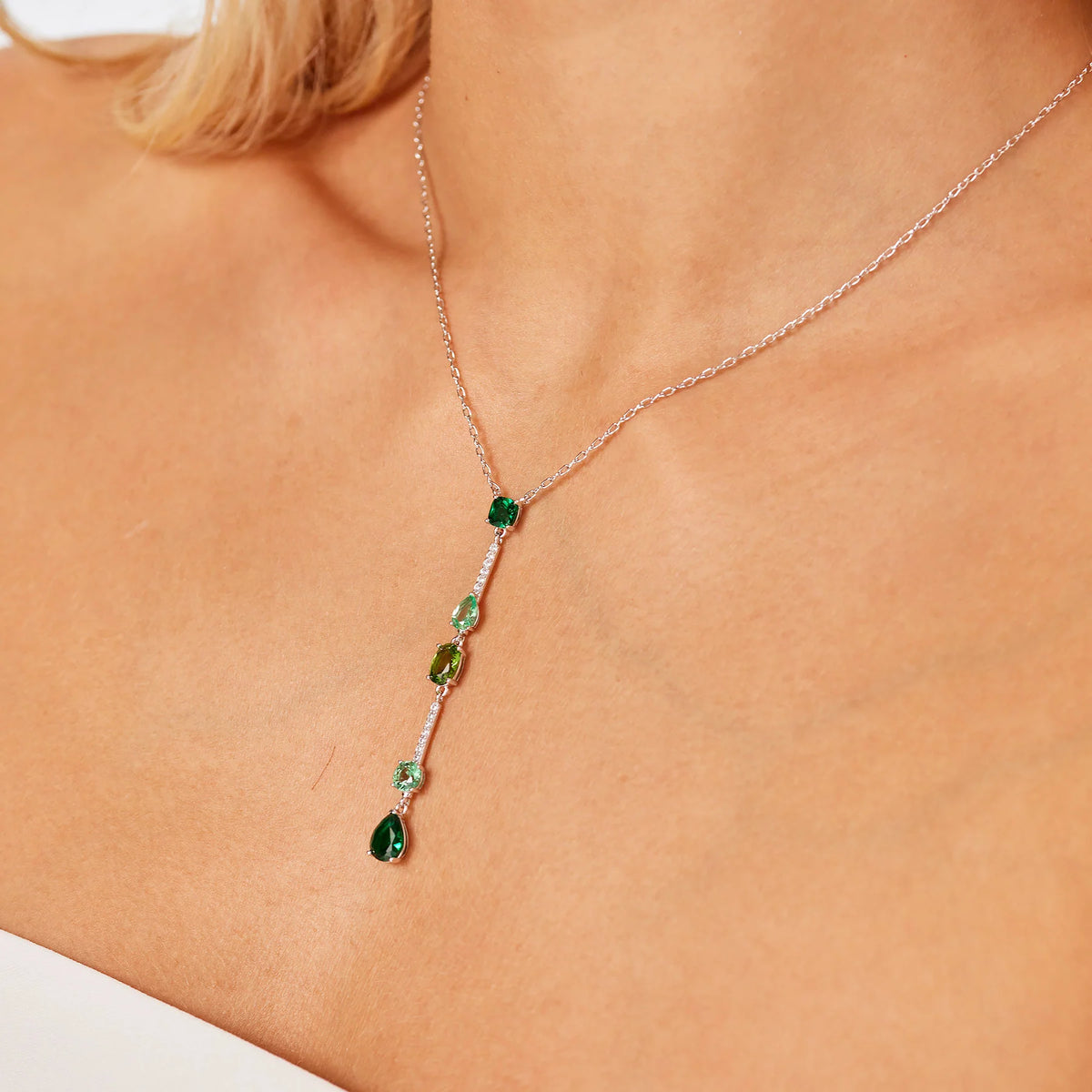 Collana Brosway Fancy Life Green Argento Pendente Lungo Cubic Zirconia Emerald E Peridot