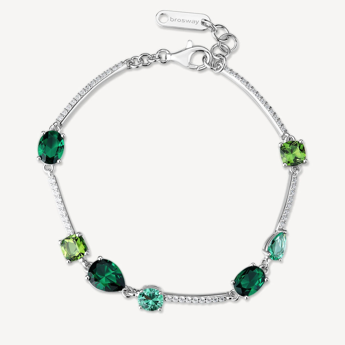 Bracciale Semirigido Brosway Fancy Life Green Argento Bacchettine Con Cubic Zirconia E Colore Emerald Chiaro/Scuro