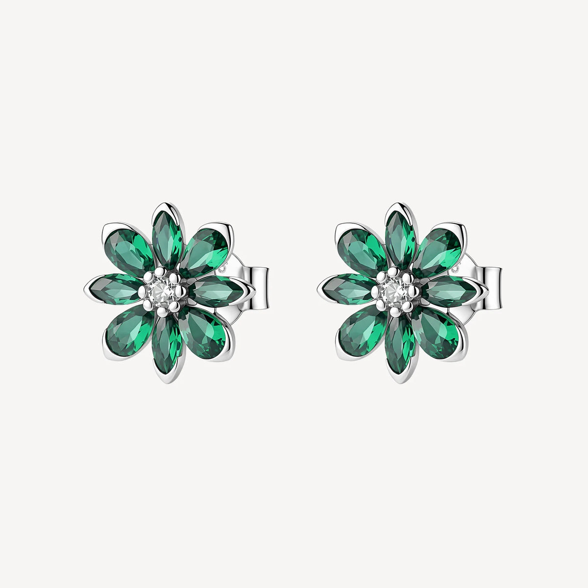 Orecchini Lobo Brosway Fancy Life Green Argento Fiore Con Cubic Zirconia Verdi E Centrale Bianco