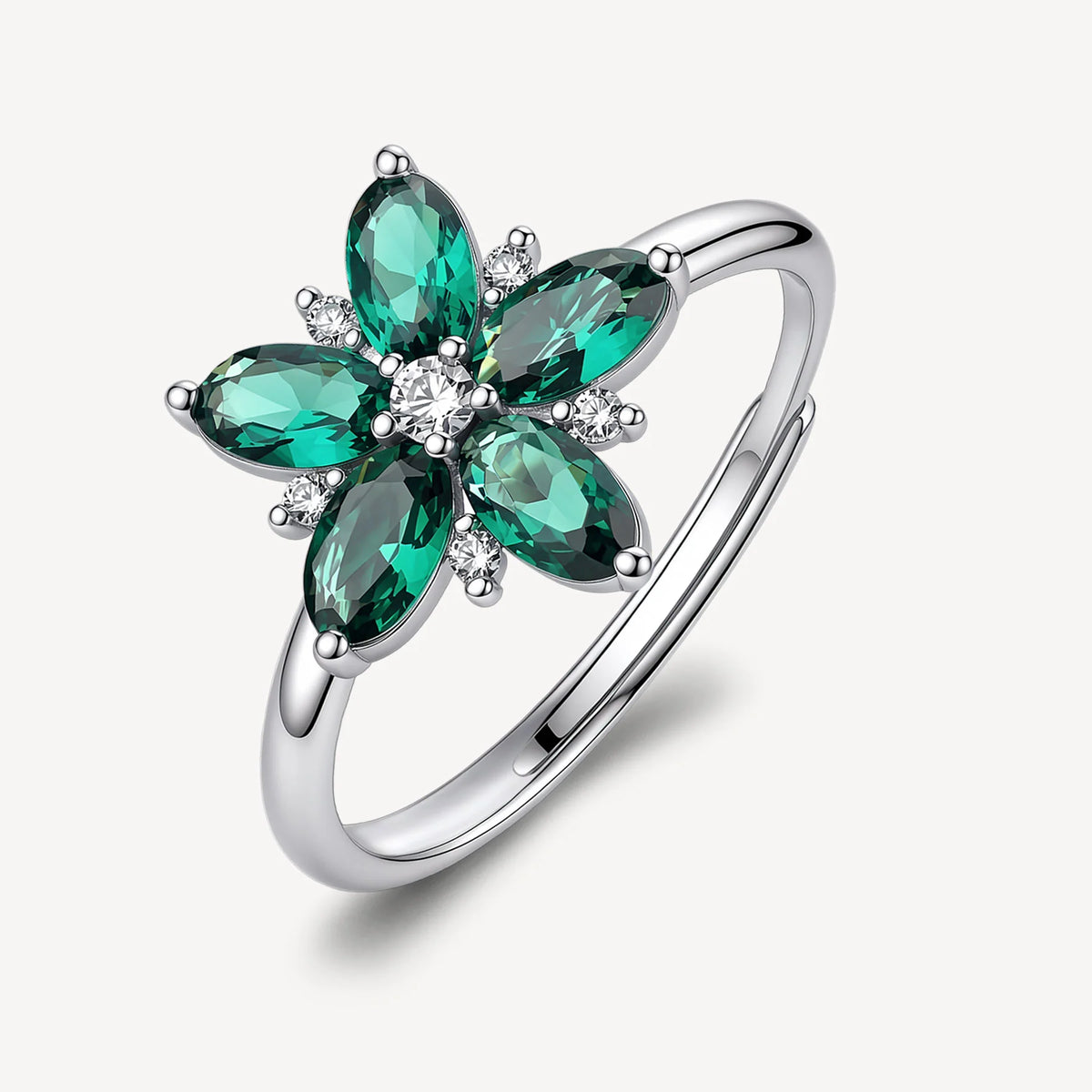 Anello Regolabile Brosway Fancy Life Green Argento Fiore Con Cubic Zirconia Bianchi/Verdi