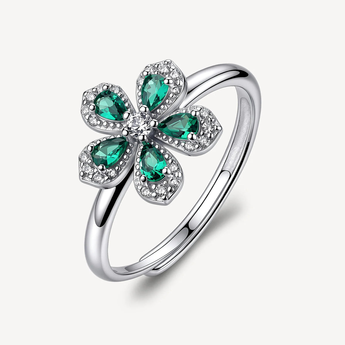 Anello Regolabile Brosway Fancy Life Green Argento Fiore Con Cubic Zirconia Verdi/Bianchi