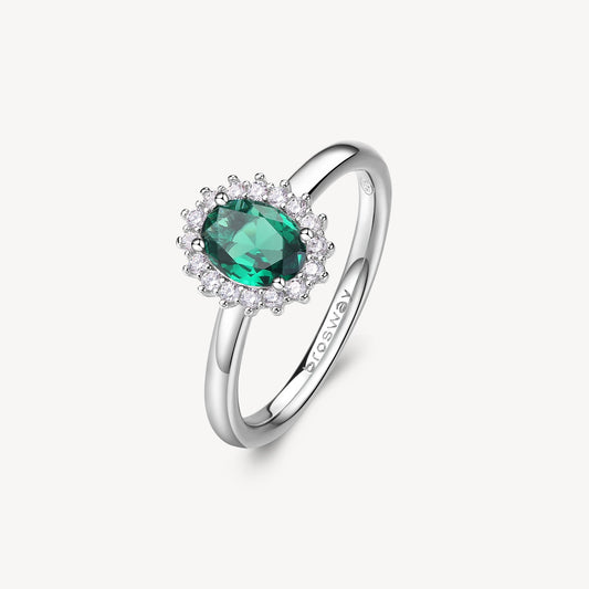 Anello Brosway Fancy Argento Rosetta Cubic Zirconia Ovale Verde Contornato - Misura 18