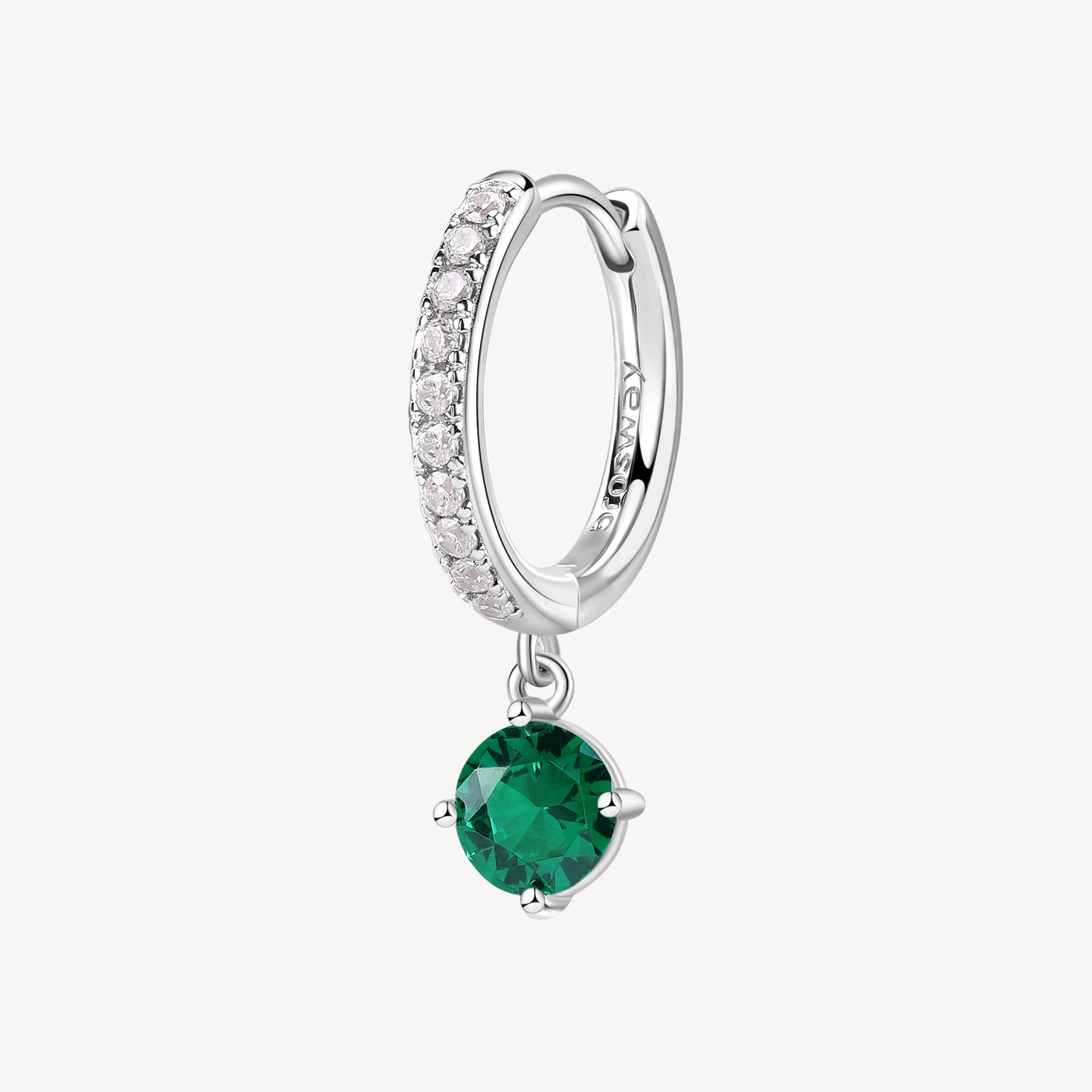 Monorecchino Boccola Brosway Life Green Argento Zirconi Pendente Verde