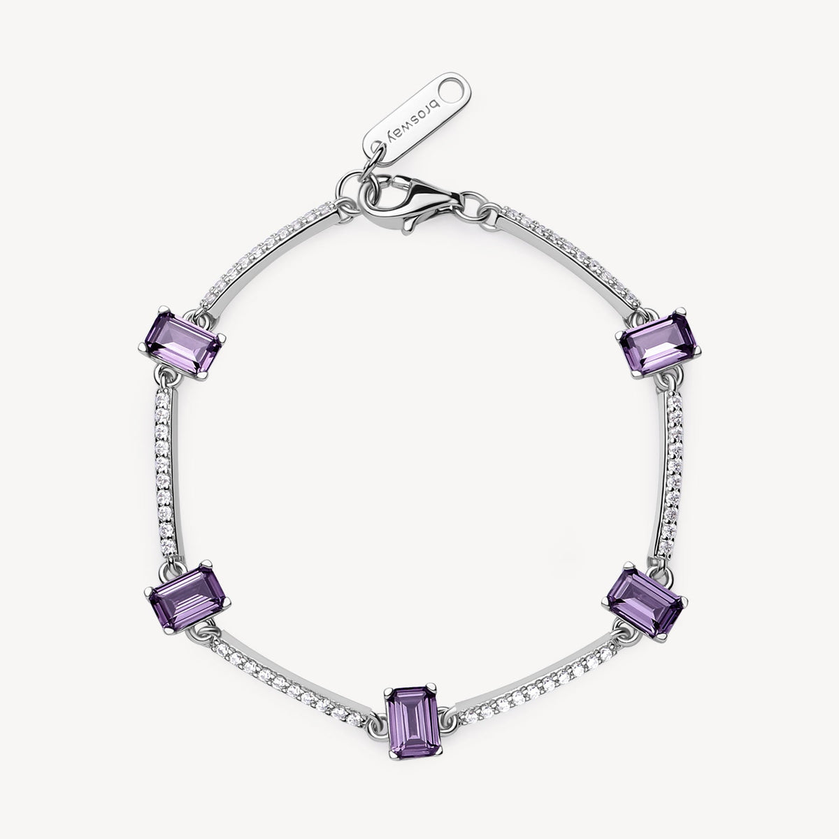 Bracciale a Bacchette Brosway Magic Purple Argento Zirconi Alternati Viola e Bianchi