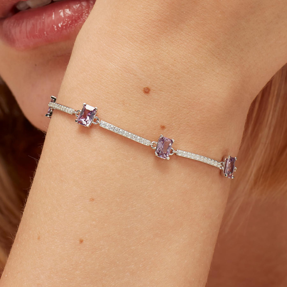 Bracciale a Bacchette Brosway Magic Purple Argento Zirconi Alternati Viola e Bianchi
