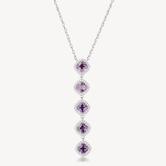 Collana Brosway Fancy Magic Purple Argento Pendente Lungo Cubic Zirconia Viola Contornati